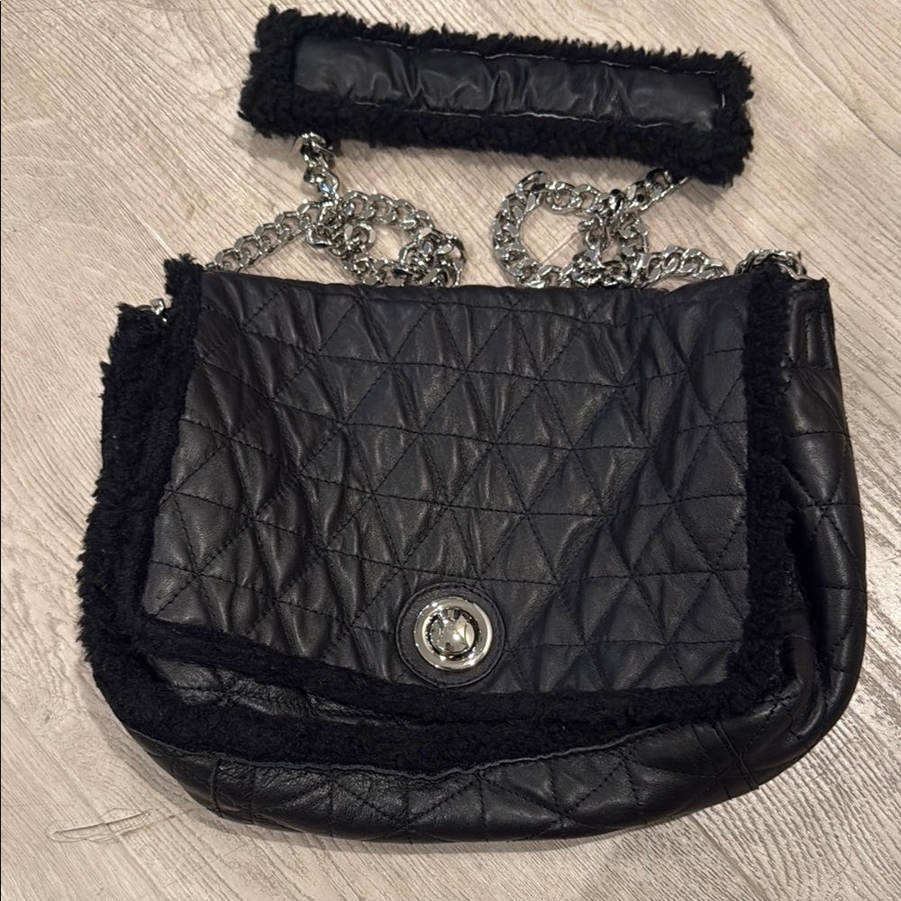 Zara Black Quilted Shoulder Bag with Chain Strap